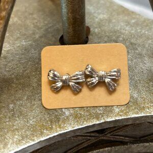 Silver Bow Stud Earrings – Textured Ribbon Design, Gift for Her, Dainty Jewelry